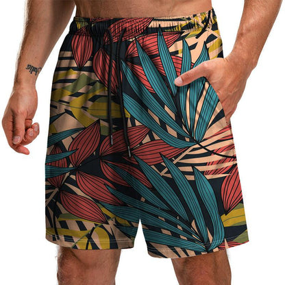 Men's Summer Leaf Series 3D Printed Casual Beach Shorts - ForVanity Beachwear, men's clothing, men's shorts, shorts, Summer Men's Shorts