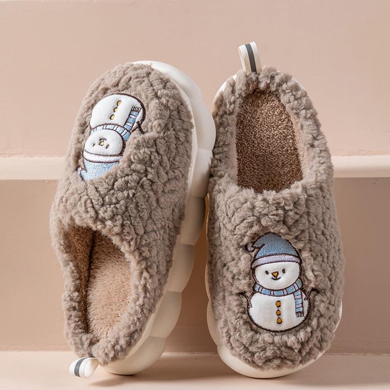 Cute Snowman Slippers Winter Indoor Household Warm Plush Thick-Soled Anti-slip Couple Home Slipper Soft Floor Bedroom House Shoes - ForVanity SLIPPERS