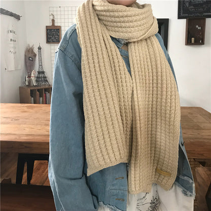 Thickened Warm Wool Knitted Scarf for Women - Versatile Plaid Elegance