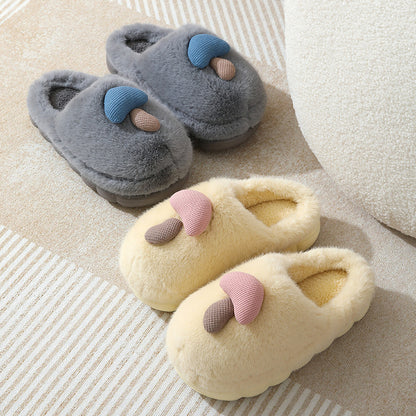 Cute Mushroom Cotton Slippers For Women Thick-soled Autumn And Winter Plush Slipper Indoor Non-slip Eva Household Furry Shoes