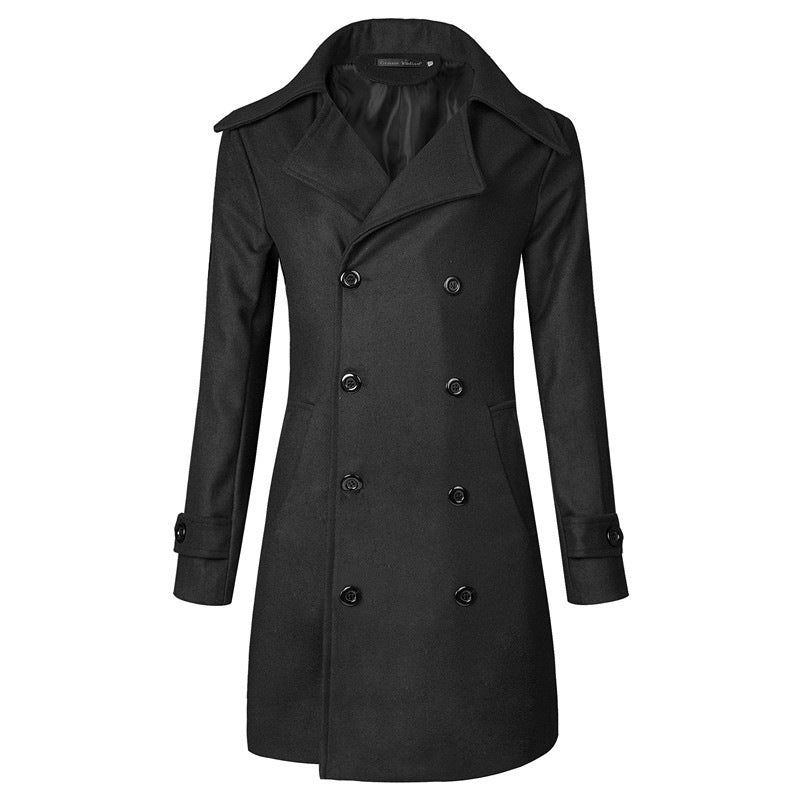 Men's Double Breasted Mid-length Trench Coat - Wool, Slim Fit - ForVanity men's clothing, men's jackets & coats, Men’s Trench Coats, Trench Coats Trench Coats