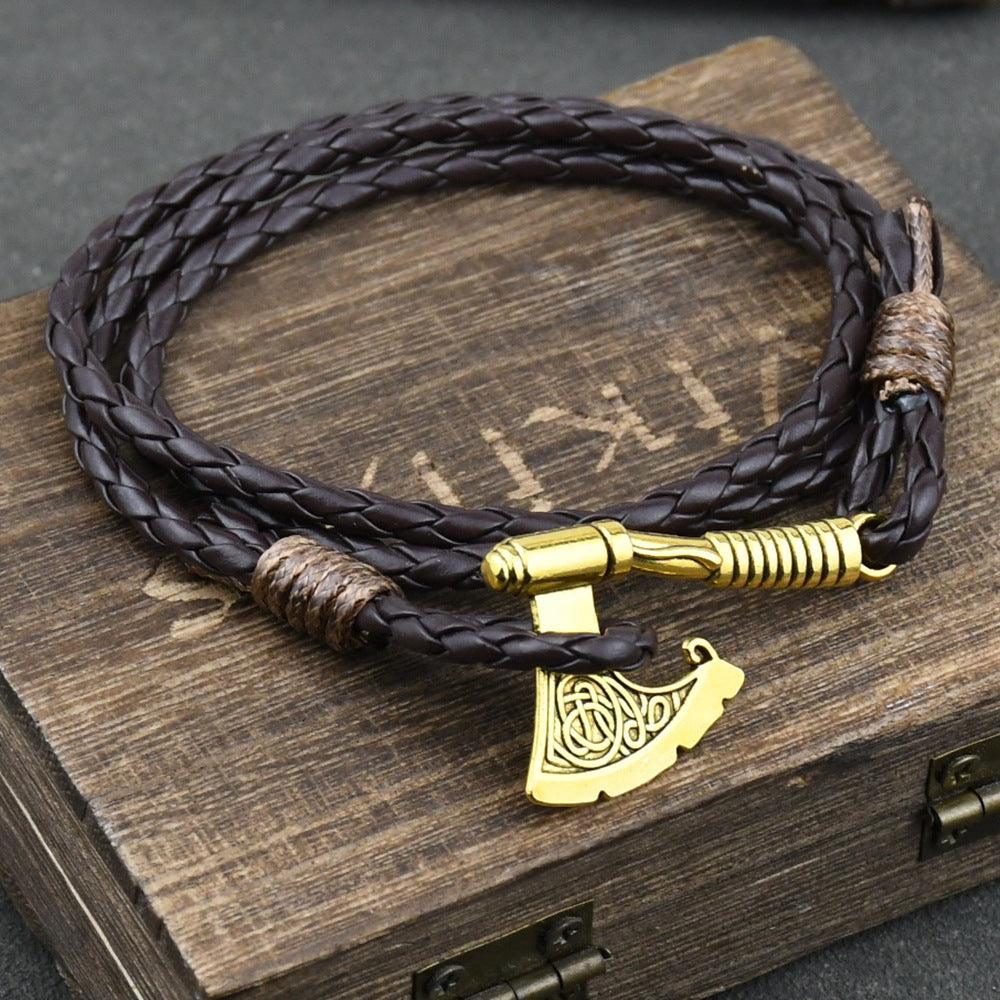 Men's Viking Anchor Leather Bracelet with Gold or Silver Chain - ForVanity men's jewellery & watches Bracelets