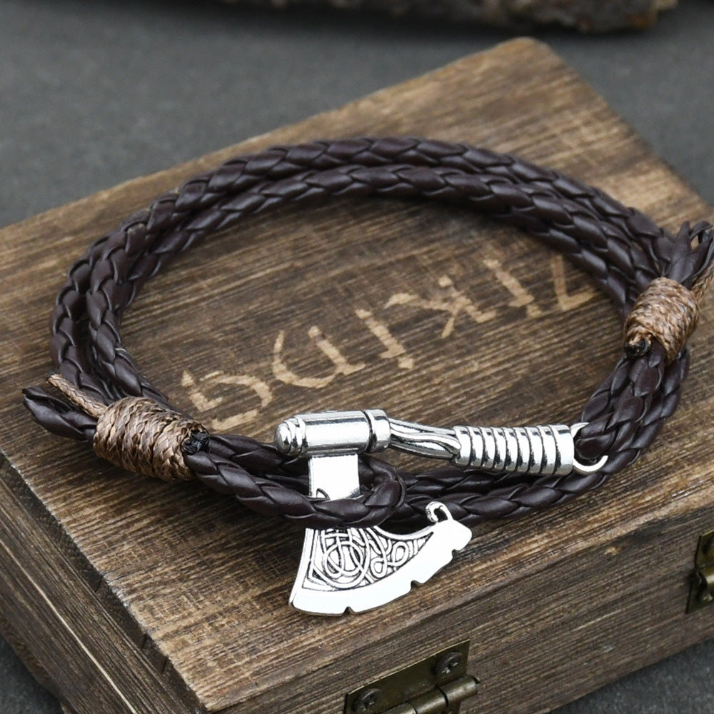 Men's Viking Anchor Leather Bracelet with Gold or Silver Chain - ForVanity men's jewellery & watches Bracelets