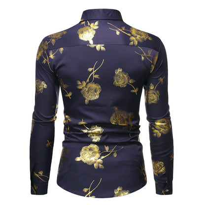Men's Embossed Floral Bronzing Shirt: Chiffon Charm & Modern Elegance