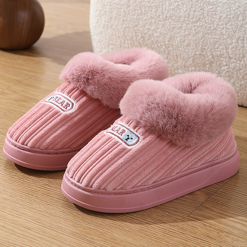 Winter Warm House Slippers Woman Plush Covered Heel Cotton Shoes Indoor And Outdoor Thick-soled Non-slip Fluffy Slippers For Men