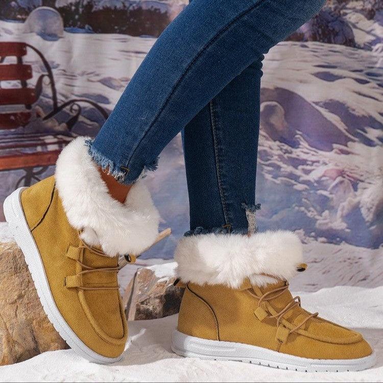 Winter Fleece Snow Boots For Women New Style Furry Casual Flat Plush Shoes Women's Warm Ankle Boots - ForVanity Boots