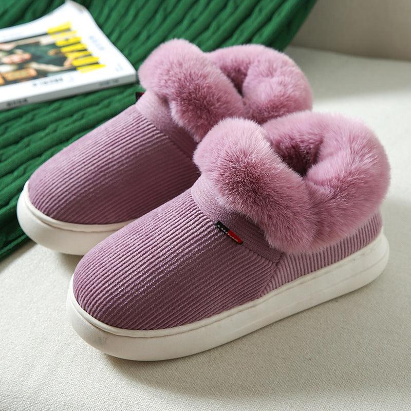 Winter Plush Cotton Shoes For Men And Women Cozy Fluffy Corduroy House Slippers Warm Slip On Fleece House Shoes - ForVanity SLIPPERS