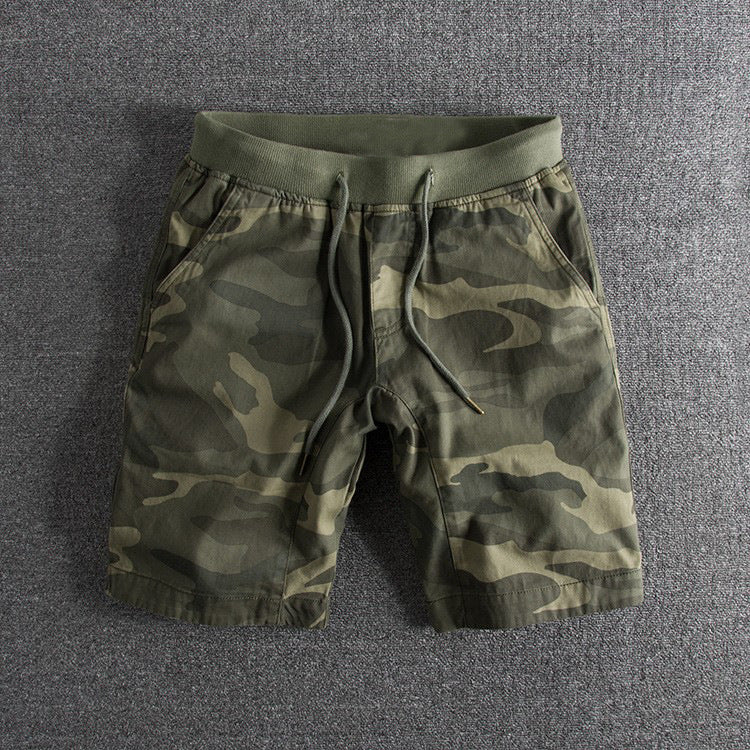 Men's Casual Camouflage Stretch Waist Long Shorts in Cotton