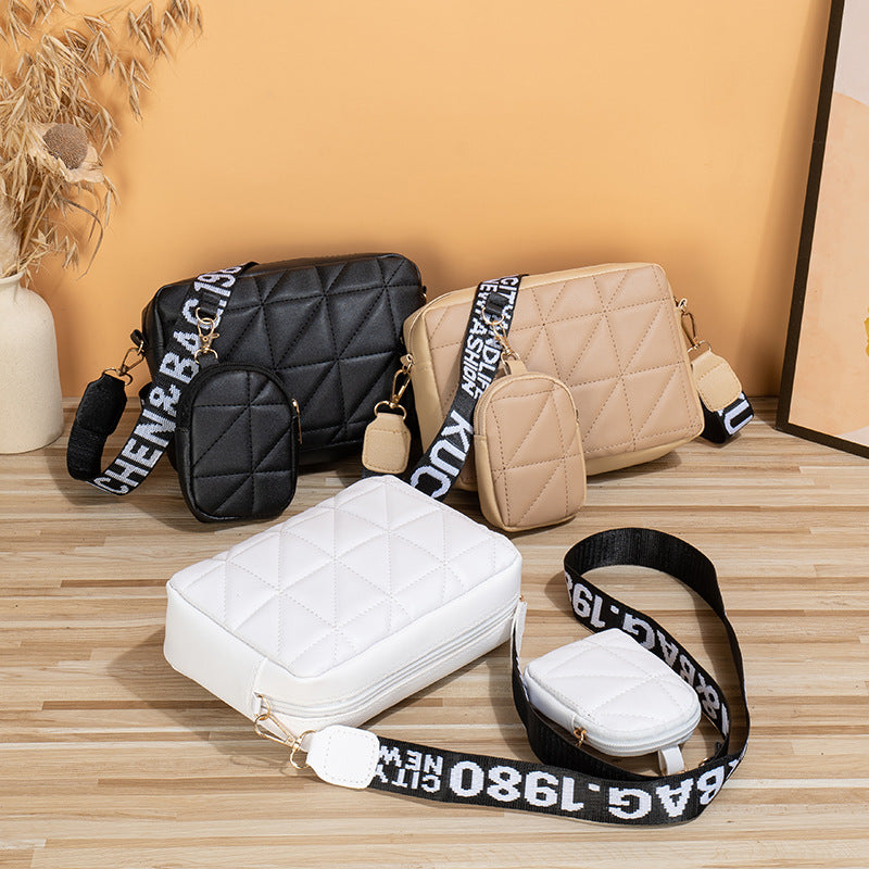 2Pcs Rhombus Shoulder Bag With Wallet Letter Print Wide Shoulder Strap Small Square Bag Large Capacity Cell Phone Crossbody Bags