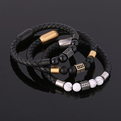 Hand-Woven Cowhide Leather Bracelet with Gold Clasp - ForVanity men's jewellery & watches, women's jewellery & watches Bracelets