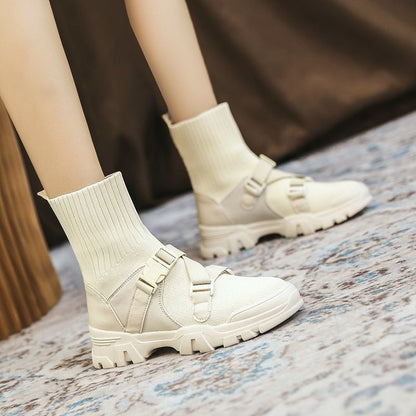 Korean Style Elastic Sock Boots with Thick Sole for Women