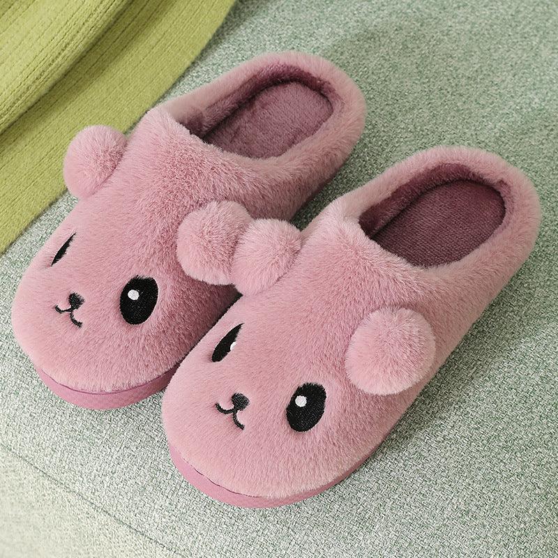 Cute Cartoon Cotton Slippers For Women Winter Warm Indoor Non-slip Thick-soled Home Slippers Furry Plush House Shoes - ForVanity SLIPPERS