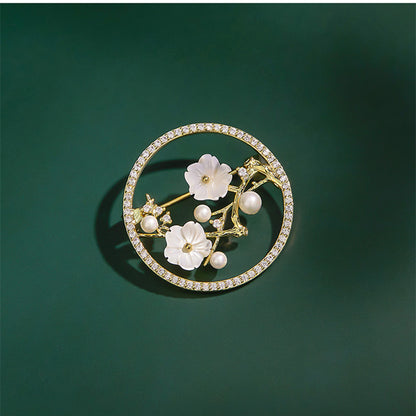 Hollow Flower Plant Brooch with Pearls and Rhinestones - ForVanity pins & brooches, women's jewellery & watches Brooches