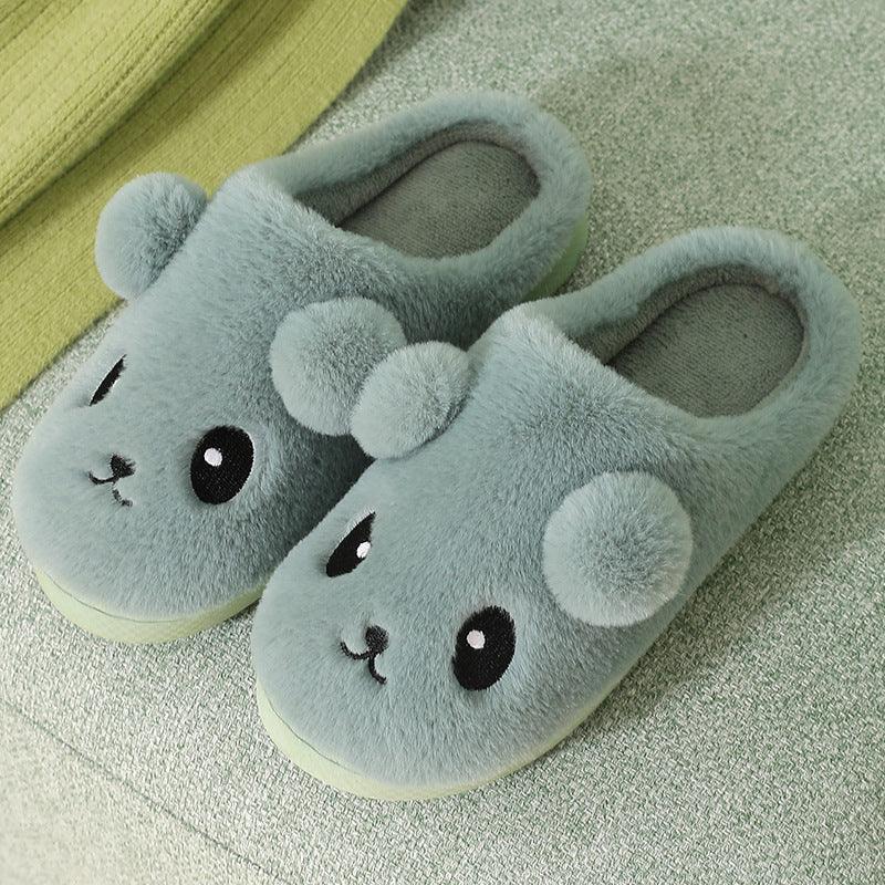 Cute Cartoon Cotton Slippers For Women Winter Warm Indoor Non-slip Thick-soled Home Slippers Furry Plush House Shoes - ForVanity SLIPPERS