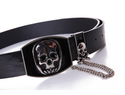 Punk-Inspired Skull Lady Belt - Edgy Black PU Patent Leather Accessory