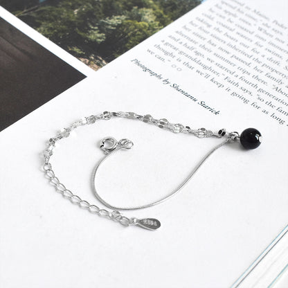 Black Agate & Sterling Silver U-Shape Bracelet