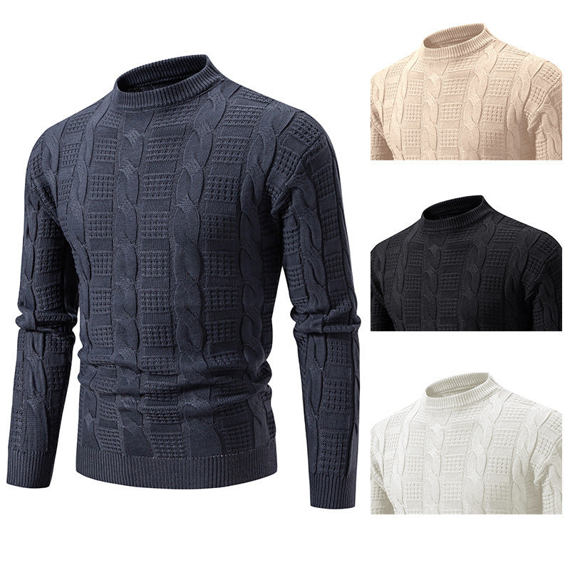 Men's Round Neck Twisted Pullover Knitwear - Korean Style