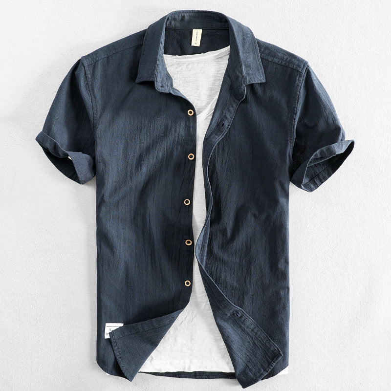 Men's Casual Lapel Half-Sleeve Top: Fresh Japanese-Styled Outerwear