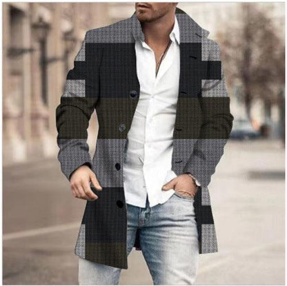 Men's Woolen Stand Collar Mid-length Casual Coat - ForVanity Men’s Jackets & Coats