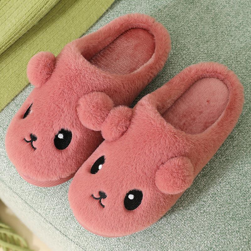 Cute Cartoon Cotton Slippers For Women Winter Warm Indoor Non-slip Thick-soled Home Slippers Furry Plush House Shoes - ForVanity SLIPPERS