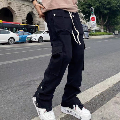 Men's Fashionable Simple Buttoned Multi-Pocket Straight Work Pants