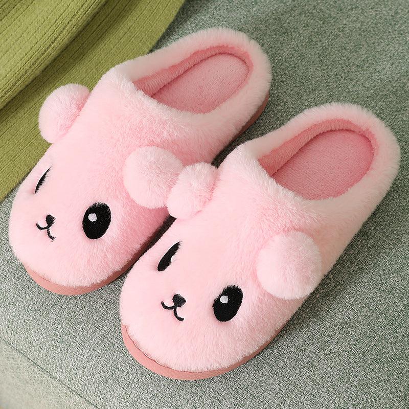 Cute Cartoon Cotton Slippers For Women Winter Warm Indoor Non-slip Thick-soled Home Slippers Furry Plush House Shoes - ForVanity SLIPPERS