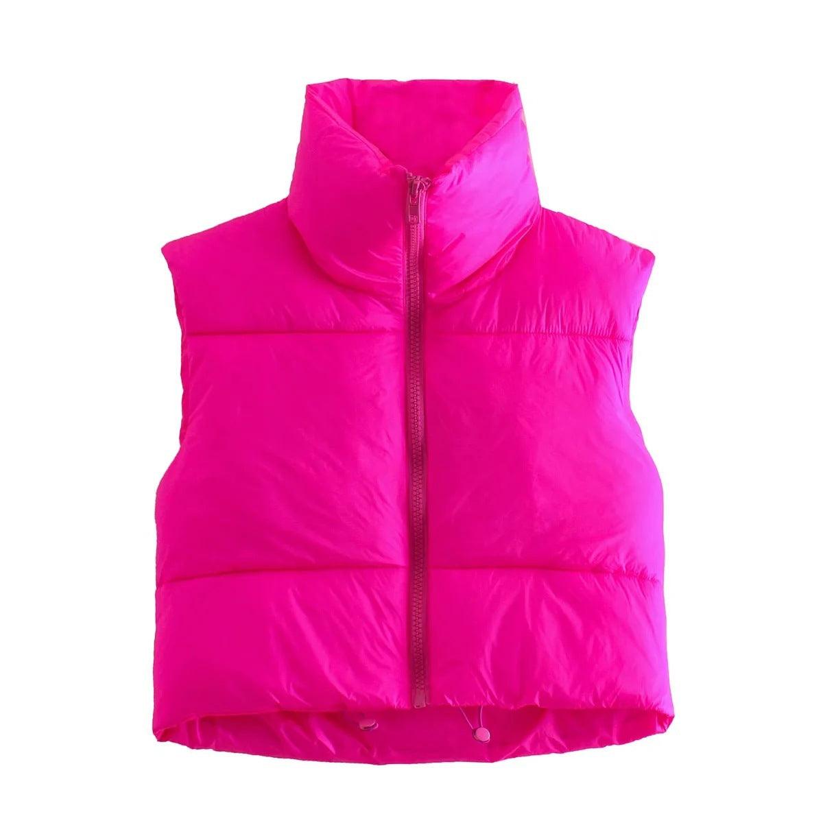 Winter Short Vest For Women Solid Color Zip Sleeveless Lapel Jacket Fashion Bread Coat - ForVanity Jacket