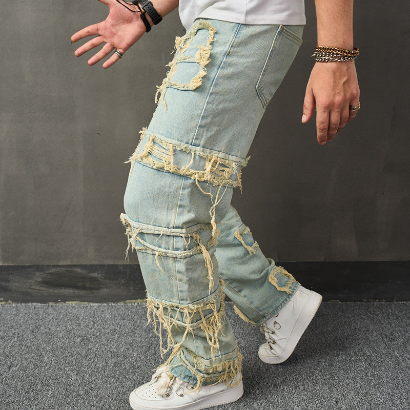 Men's American Retro Wide-Leg Jeans - High Waist and Straight-Leg Style
