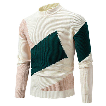 Men's Round Neck Multicolor Pullover Sweater - Korean Style, Jacquard