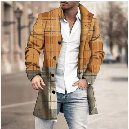 Men's Woolen Stand Collar Mid-length Casual Coat - ForVanity Men’s Jackets & Coats