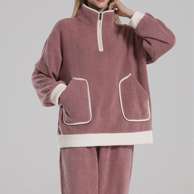 Fashionable Simple Waxberry Velvet Warm Outerwear Couple Pajamas