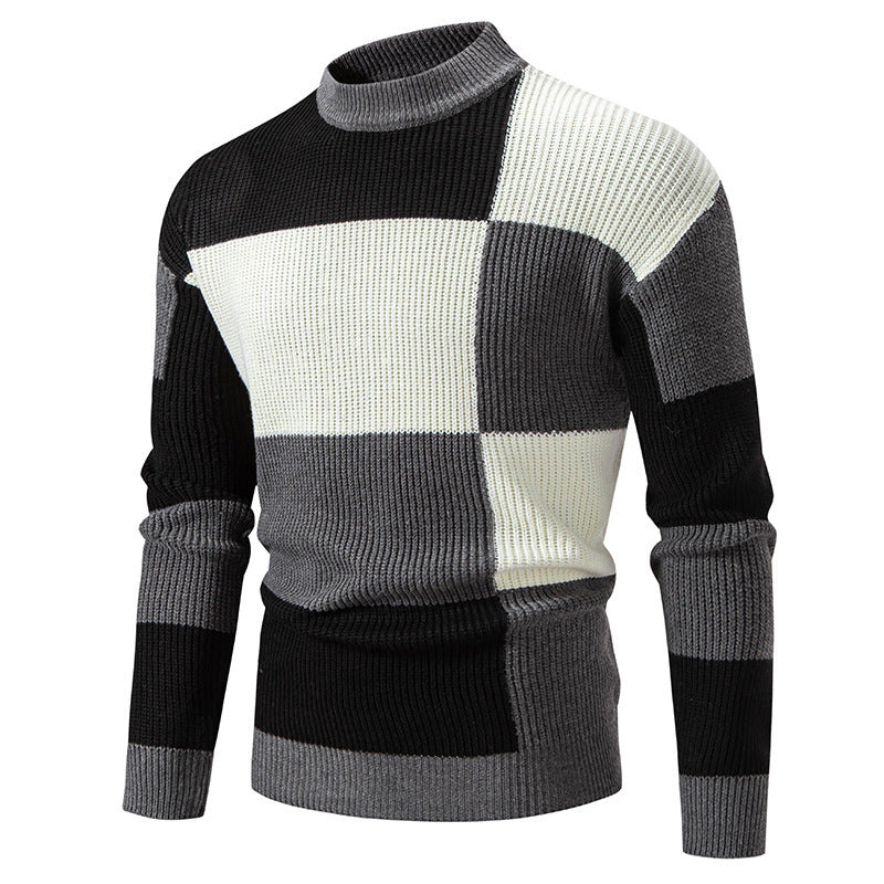 Men's Half Turtleneck Color Matching Sweater - Casual Pullover