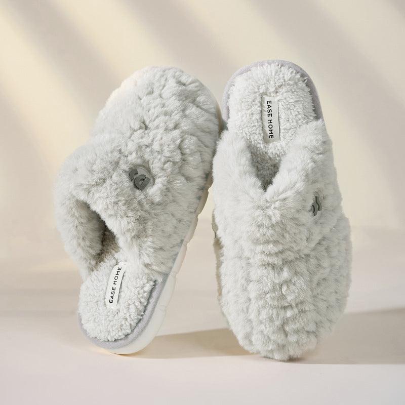 Warm Winter Plush Slippers Women Non-slip Thick-soled Fluffy Slippers Couple Slippers Men Indoor Bedroom Soft Solid House Shoes - ForVanity SLIPPERS