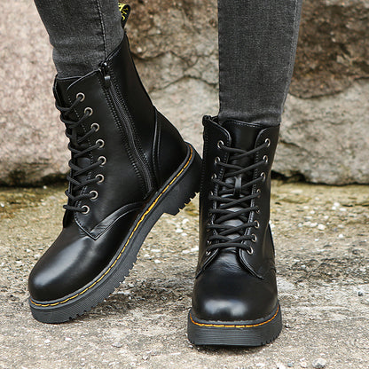 Fashion Lace-up Boots For Women Autumn And Winter Black White Zipper Mid-calf Boots Elegant Low Heel Shoes