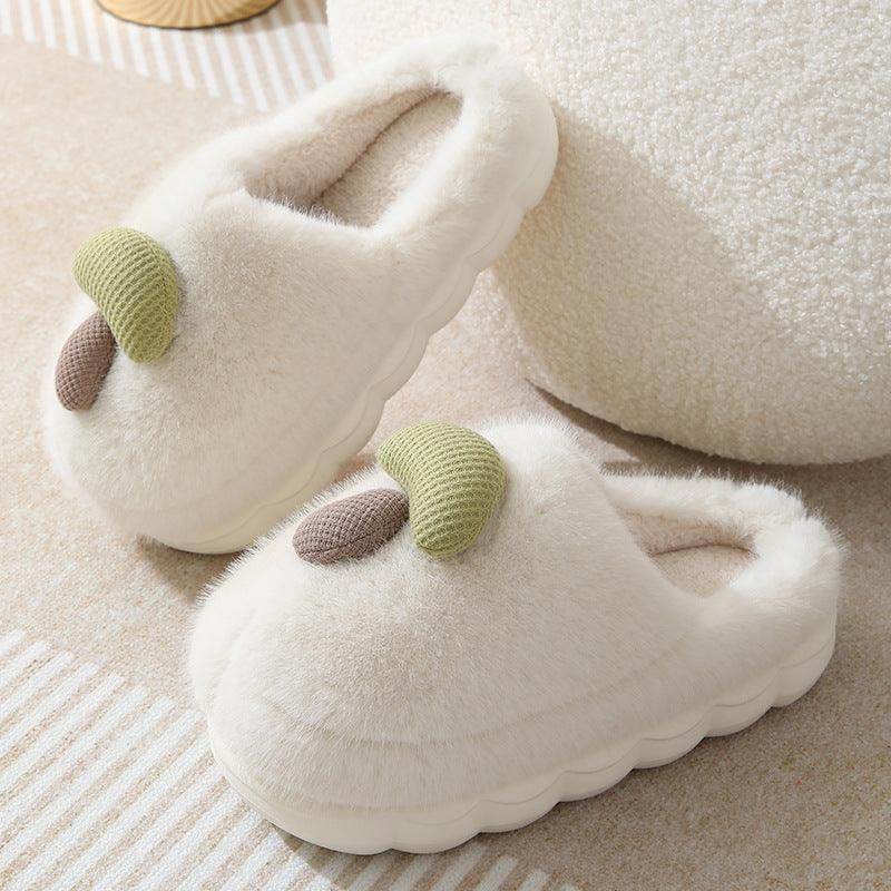 Cute Mushroom Cotton Slippers For Women Thick-soled Autumn And Winter Plush Slipper Indoor Non-slip Eva Household Furry Shoes - ForVanity SLIPPERS