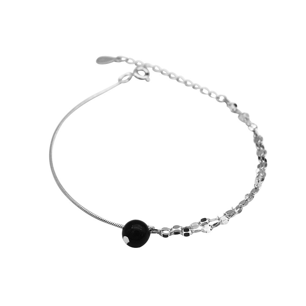 Black Agate & Sterling Silver U-Shape Bracelet