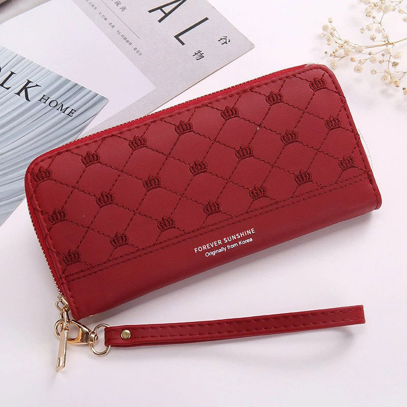 Elegant Crown Embroidered Clutch Wallet for Women