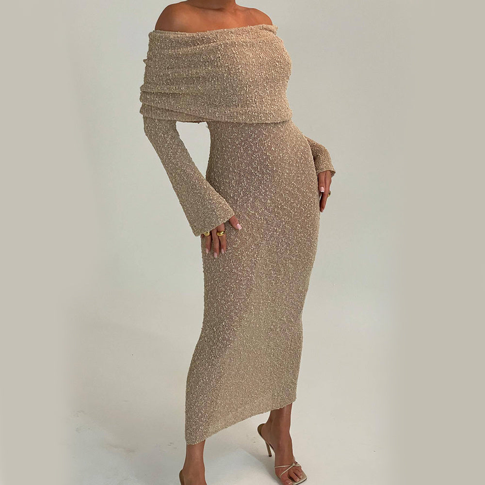 Knitted Long-sleeved Beach Holiday Long Dress