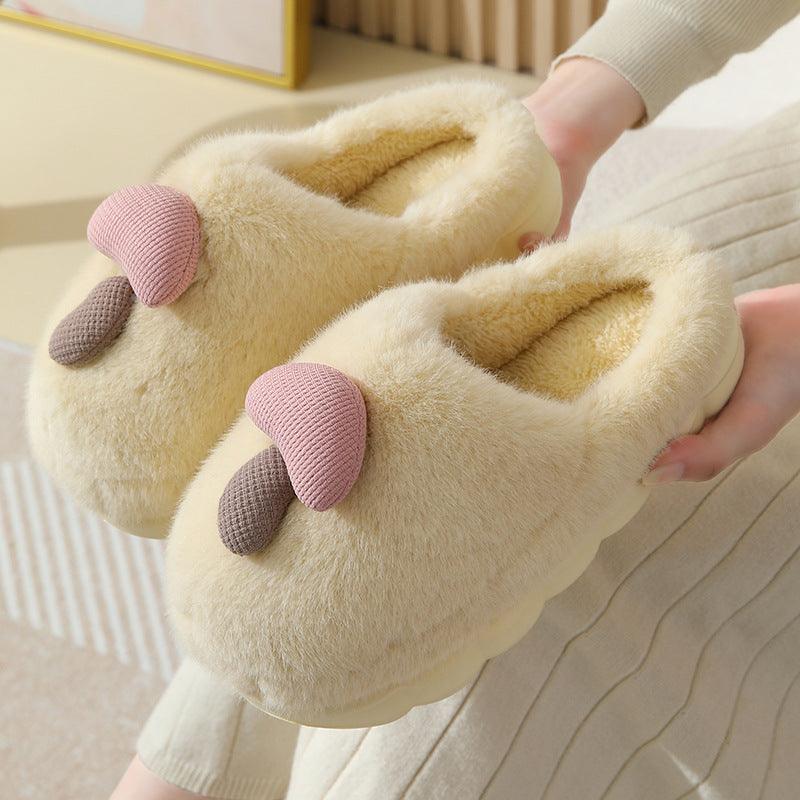 Cute Mushroom Cotton Slippers For Women Thick-soled Autumn And Winter Plush Slipper Indoor Non-slip Eva Household Furry Shoes - ForVanity SLIPPERS