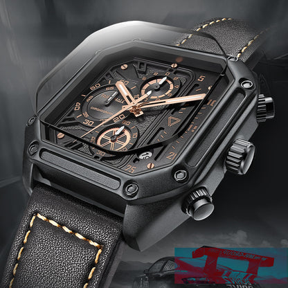 Multi-Functional Square Quartz Watch for Men