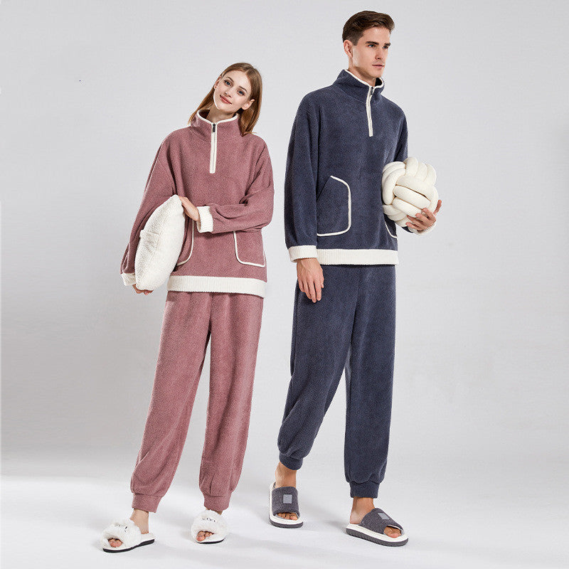 Fashionable Simple Waxberry Velvet Warm Outerwear Couple Pajamas