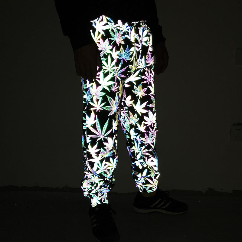 Men's Loose Tapered Sweatpants - Colorful Maple Leaf Reflective Design