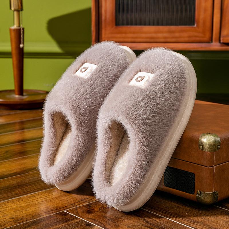 Soft Furry Plush Slippers Winter Indoor Non-slip Floor Slippers Women's Thickened Solid Warm Home Cotton Shoe - ForVanity SLIPPERS