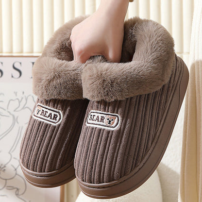 Winter Warm House Slippers Woman Plush Covered Heel Cotton Shoes Indoor And Outdoor Thick-soled Non-slip Fluffy Slippers For Men