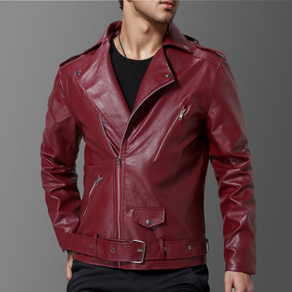 Men's Faux Leather Slim-fit Jacket - Lapel Collar, High Elasticity