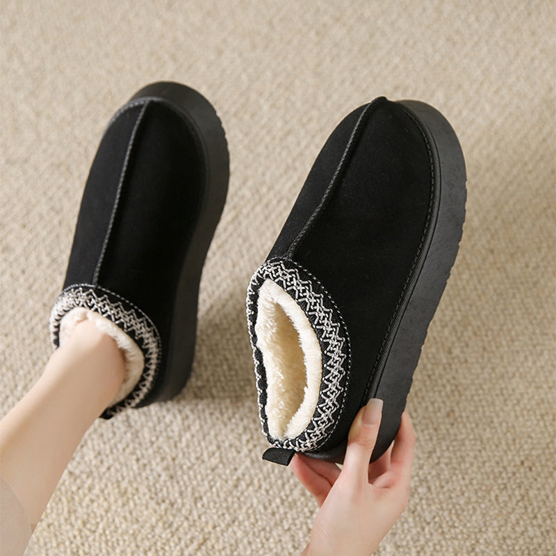 Baotou Plush Half Slippers Home Snow Boots Women's Fleece Warm Thick Bottom Cotton Shoes Ankle Flats