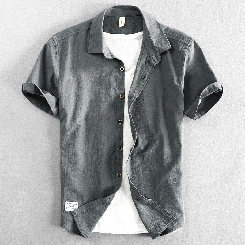 Men's Casual Lapel Half-Sleeve Top: Fresh Japanese-Styled Outerwear