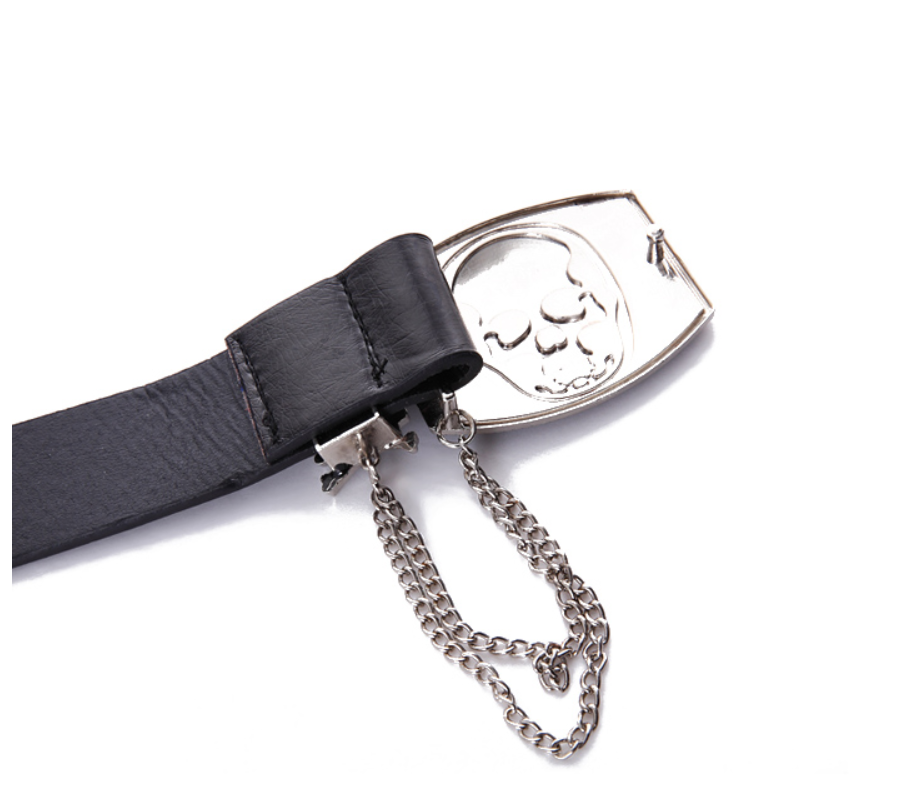 Punk-Inspired Skull Lady Belt - Edgy Black PU Patent Leather Accessory