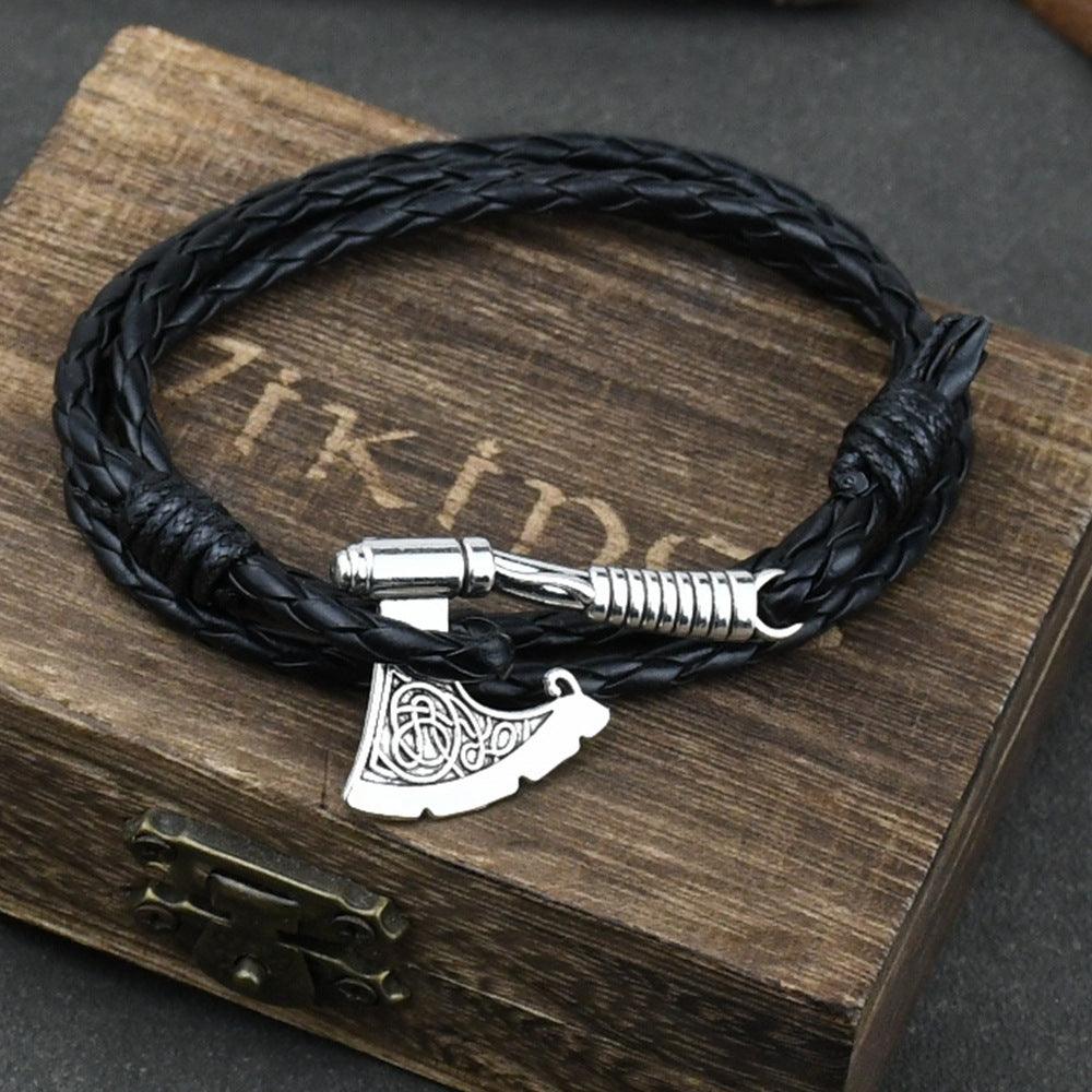 Men's Viking Anchor Leather Bracelet with Gold or Silver Chain - ForVanity men's jewellery & watches Bracelets