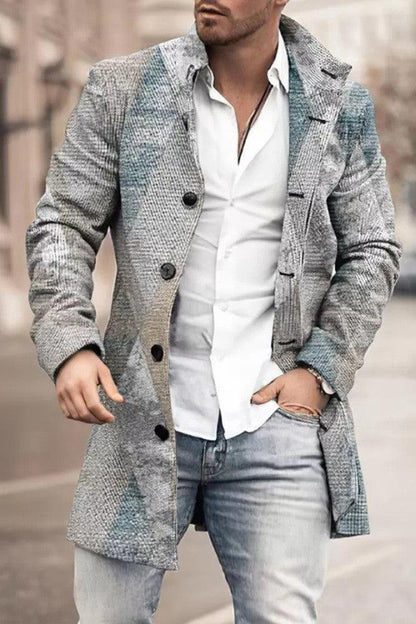 Men's Woolen Stand Collar Mid-length Casual Coat - ForVanity Men’s Jackets & Coats